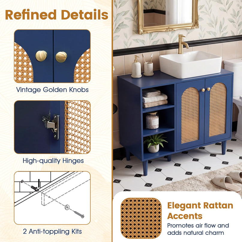 Giantex 36" Bathroom Under Sink Storage Cabinet for Vessel Sinks & Single-Handle Faucets