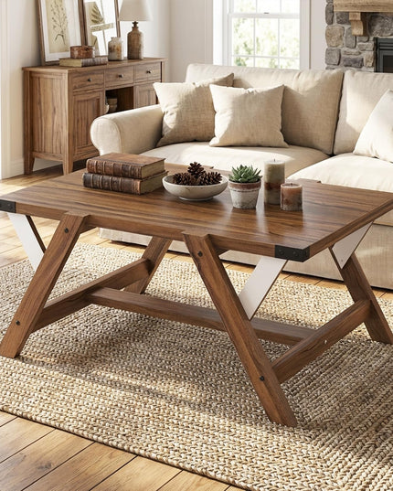 Giantex 35.5" Farmhouse Coffee Table with Decorative Nailhead Accents & Robust Frame