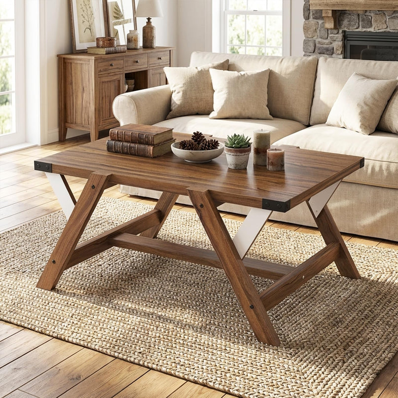Giantex 35.5" Farmhouse Coffee Table with Decorative Nailhead Accents & Robust Frame