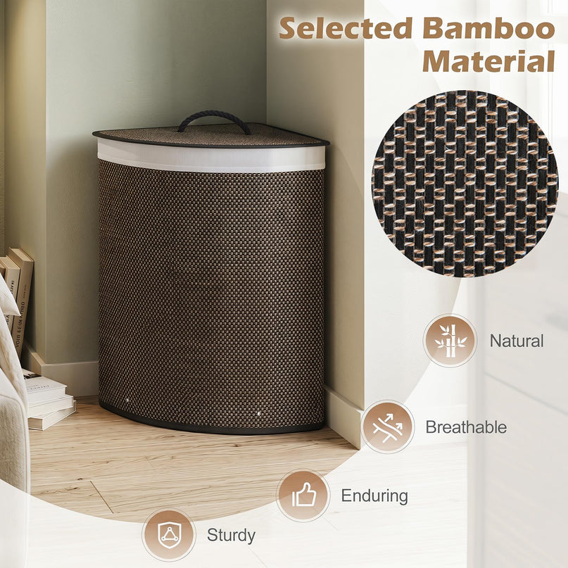 Giantex Corner Laundry Hamper with Lid for Small Spaces