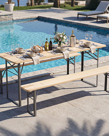 Giantex 3-Piece Folding Solid Wood Picnic Table with Benches Set for 4 (70")