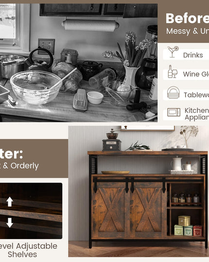 Giantex Buffet Cabinet with Storage, Farmhouse Coffee Bar Cabinet w/ 3-Level Adjustable Shelves