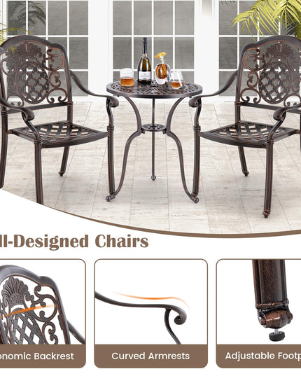 Giantex Patio Chairs Set of 2, Easy Assembly Stackable Cast Aluminum Outdoor Chairs with Armrest & Adjustable Footpads
