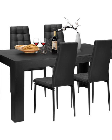 Giantex Wood Rectangular Table with 4 Upholstered Chairs Set Modern Kitchen Table Set