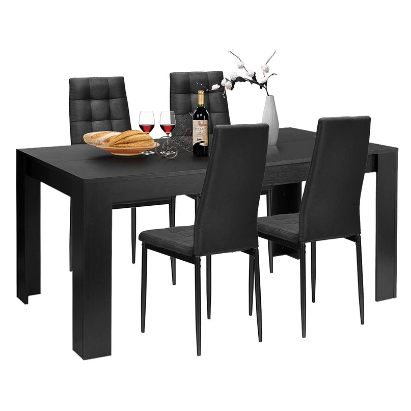 Giantex Wood Rectangular Table with 4 Upholstered Chairs Set Modern Kitchen Table Set