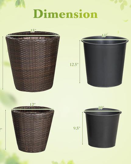 Giantex 15 Inch & 11.5 Inch Taper Rattan Planters with Drainage Holes and Saucers
