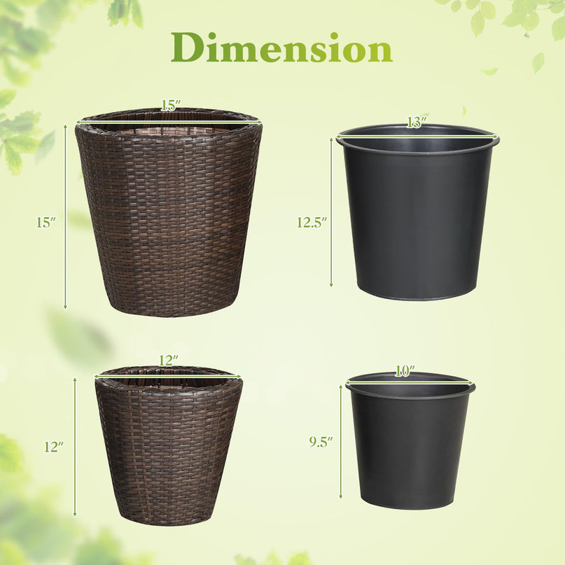 Giantex 15 Inch & 11.5 Inch Taper Rattan Planters with Drainage Holes and Saucers