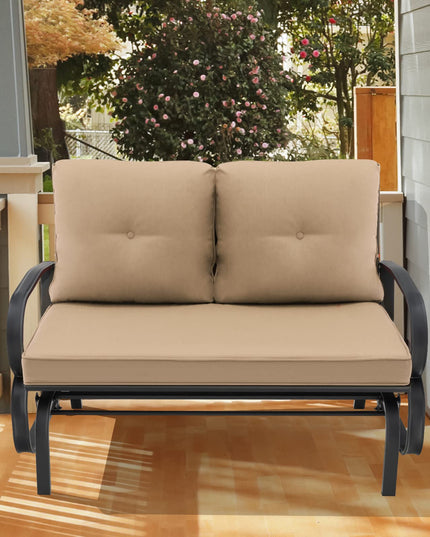 Giantex 2 Seats Glider Bench for Outside, Patio Glider Porch Loveseat w/Cushions & Powder Coated Steel Frame