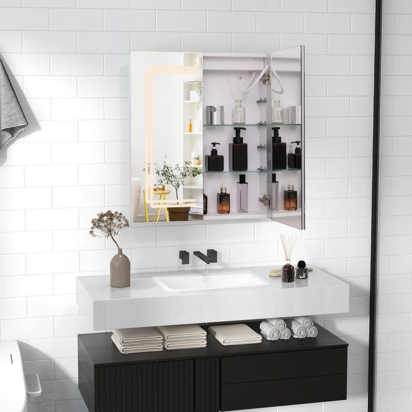 Giantex  LED Lighted Bathroom Mirror Cabinet with 3 Light Colors