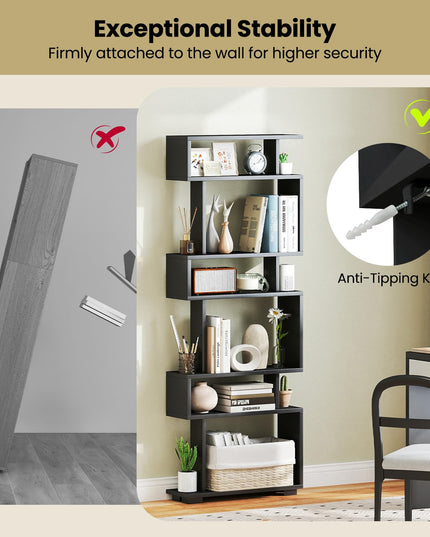 Giantex 6-Tier Geometric Bookcase Set of 1/2 64" Tall S-Shaped Bookshelf