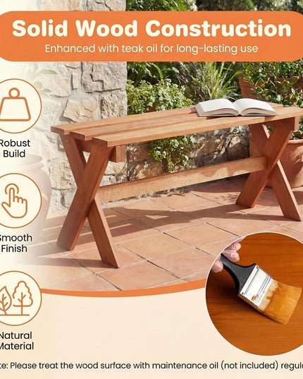 Giantex 36" Wood Outdoor Backless Patio Bench with Slatted Seat & Solid Wood Frame