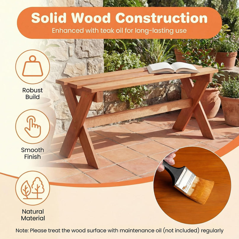 Giantex 36" Wood Outdoor Backless Patio Bench with Slatted Seat & Solid Wood Frame