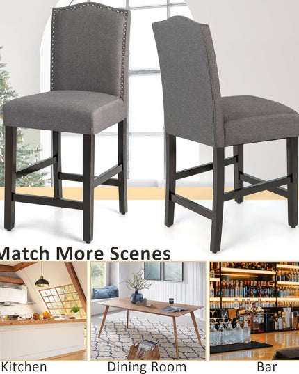 Giantex Bar Stools Set of 2, 25" Counter Height Bar Dining Chairs with Rubber Wood Legs