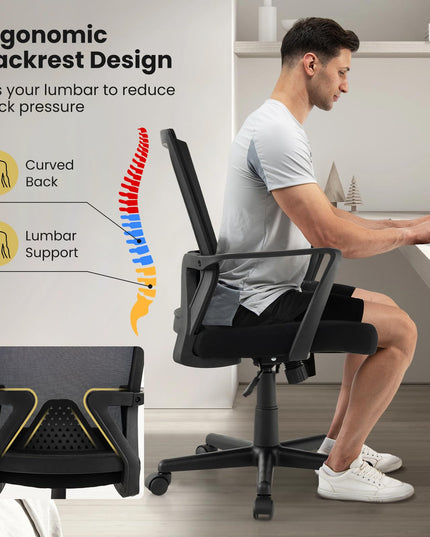 Giantex Office Desk Chair with Lumbar Support, Ergonomic Mesh Office Chair with Wheels and Armrests