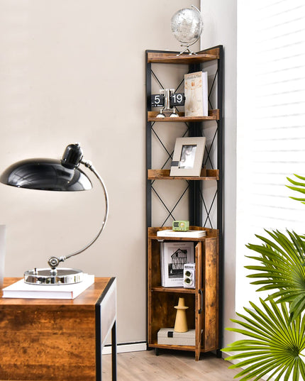 Giantex 4-Tier Corner Shelf with Cabinet - 71" Tall Free Standing Storage Shelves Rack Plant Stand