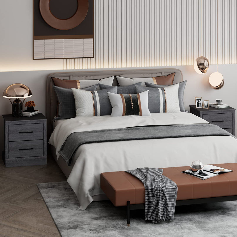 Giantex Wood Bedside Table with 2 Storage Drawers