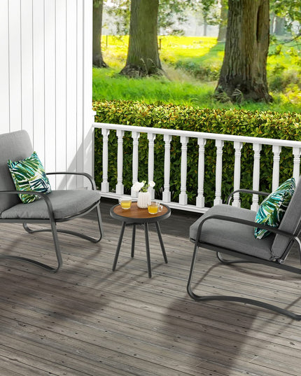 Giantex 3 Pcs Patio Bistro Set, Set of 2 Porch Chairs with Cushion & Lumbar Pillow (Gray)