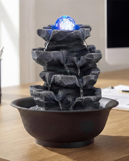Giantex Stacked Rock Cascade Tabletop Water Fountain for Office Home Relaxation