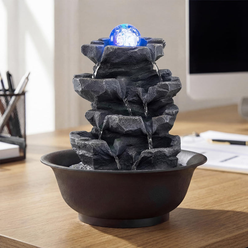 Fontaine à eau de table Giantex Stacked Rock Cascade pour la relaxation au bureau ou à la maison