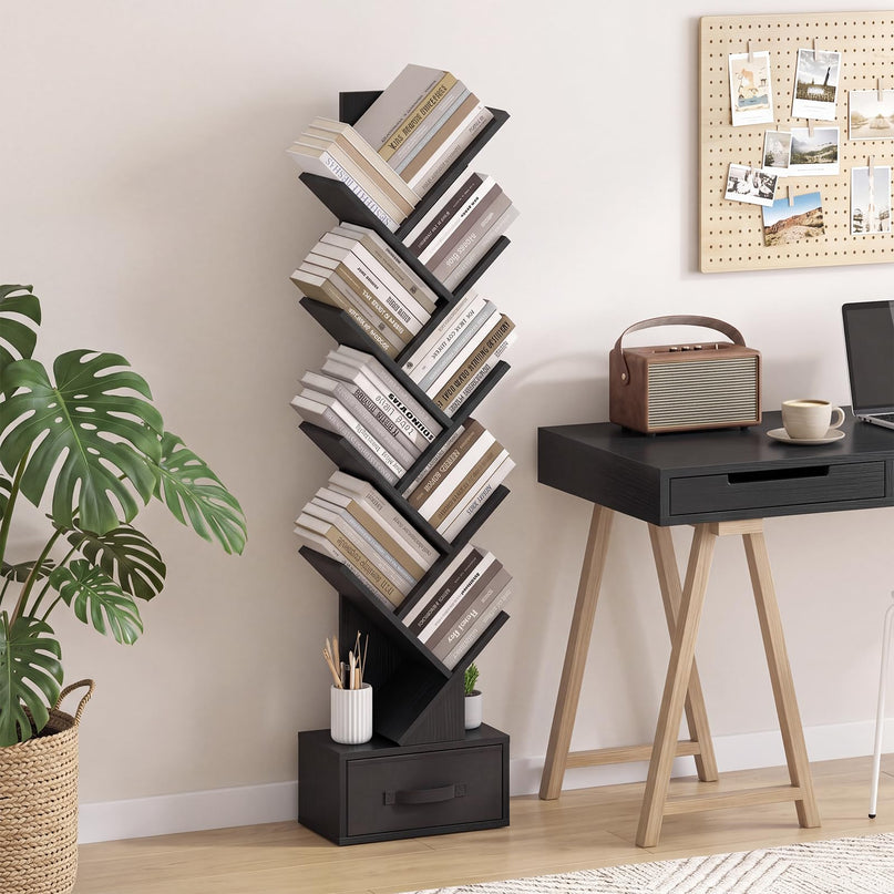 GIANTEX 9-Tier Tree Bookshelf with Drawer for Home Office