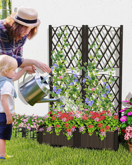 Giantex 2 Pack Raised Garden Beds with Trellis (32”Lx16”Wx48”H)