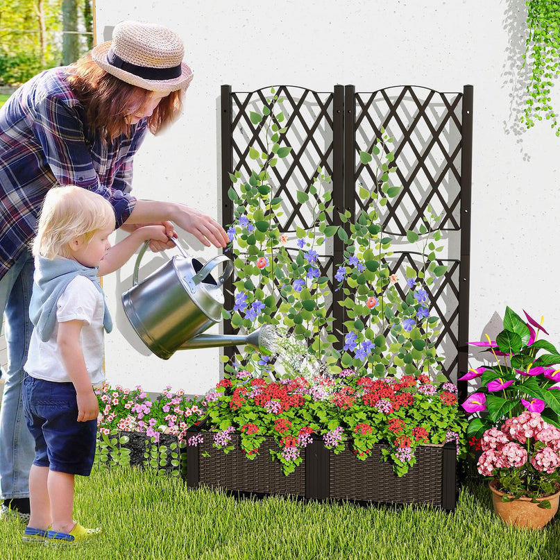 Lot de 2 jardinières surélevées Giantex avec treillis (32”L x 16”l x 48”H)