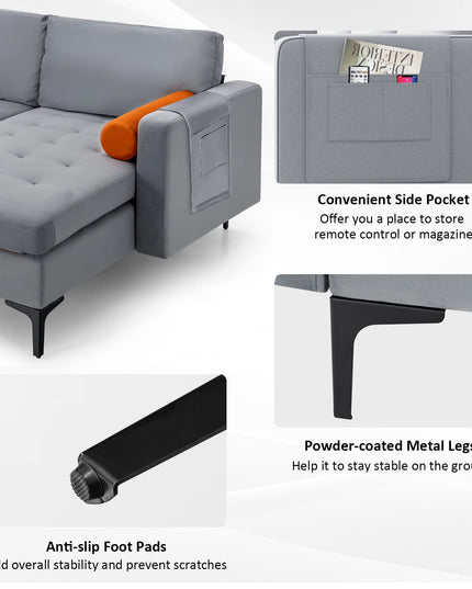 Giantex 97" Large Couch, 3 Seat Sectional Sofa Set, L-Shaped Modular Sleeper with Chaise Lounge & USB Port & Socket