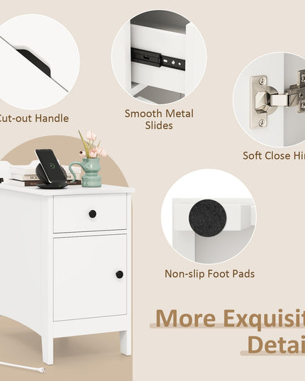 Giantex Nightstand with Charging Station, Flip Top End Table w/USB Ports & Outlets, Modern Side Table w/Storage Drawer