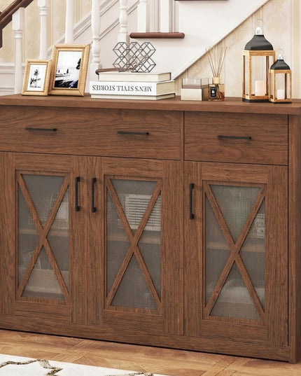 Giantex 47'' Farmhouse Buffet Cabinet w/Fluted Glass Doors