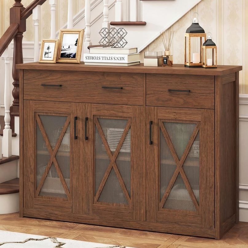 Giantex 47'' Farmhouse Buffet Cabinet w/Fluted Glass Doors