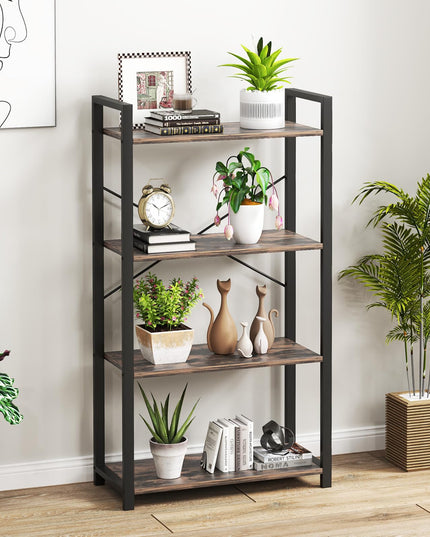 Giantex 4-Tier Bookshelf, Industrial Bookcase with Open Shelves, Metal Frame, 2 Anti-Toppling Kits