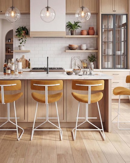 Giantex 25" Fabric Upholstered Armless Counter Height Chairs with Metal Legs & Footrest (2/4)