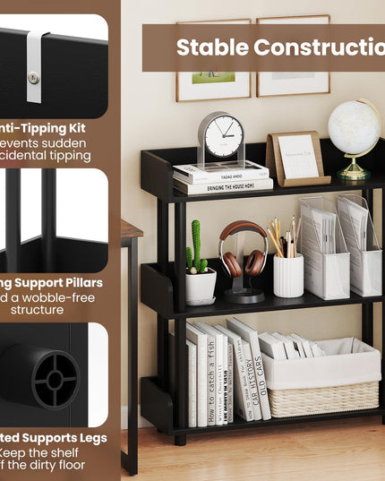Giantex Étagère à livres à 3 niveaux | Unité de rayonnage autoportante pour salon, chambre à coucher, bureau