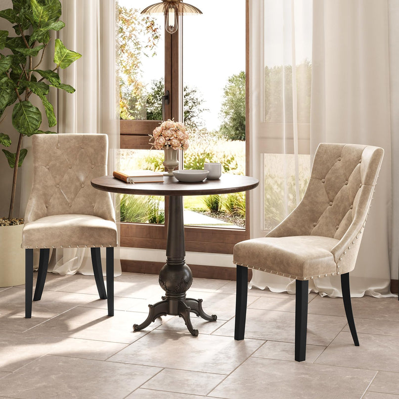 Giantex Upholstered Dining Chairs Set of 2/4, Tufted Wingback Kitchen Chairs w/Solid Wood Legs, Padded Seat