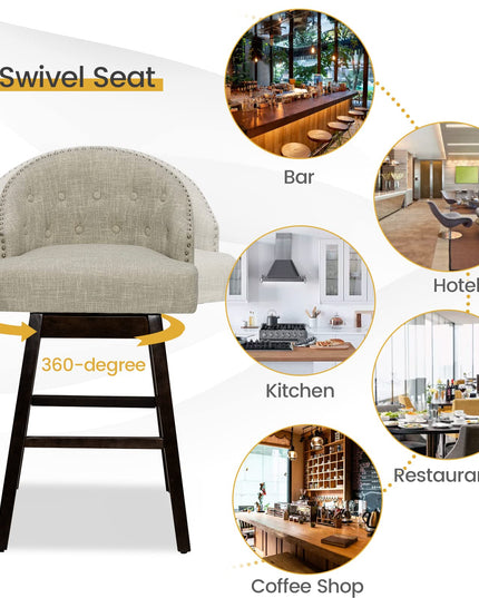 Bar Stools Set of 2, 31’’ Swivel Bar Stools with Rubber Wood Legs & Padded Back