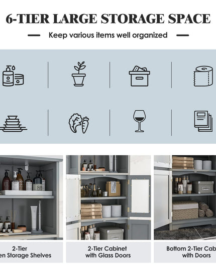 Giantex 64" Tall Bathroom Storage Cabinet, Freestanding Kitchen Pantry Cupboard with 2 Cabinets