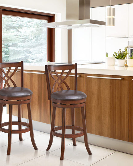 Giantex Brown Bar Stools PU Leather Cushioned Seat and Footrests, for Kitchen Island