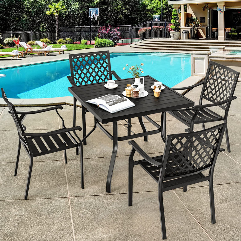 Giantex 5 Piece Patio Dining Set, Outdoor Dining Table W/ 4 Stackable Chairs