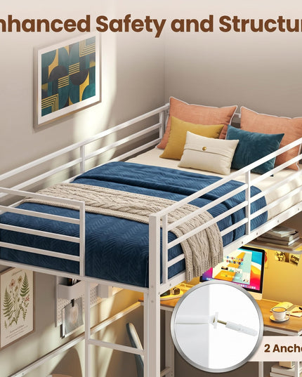 Giantex Twin Loft Bed with Desk  LED Lights & Charging Station