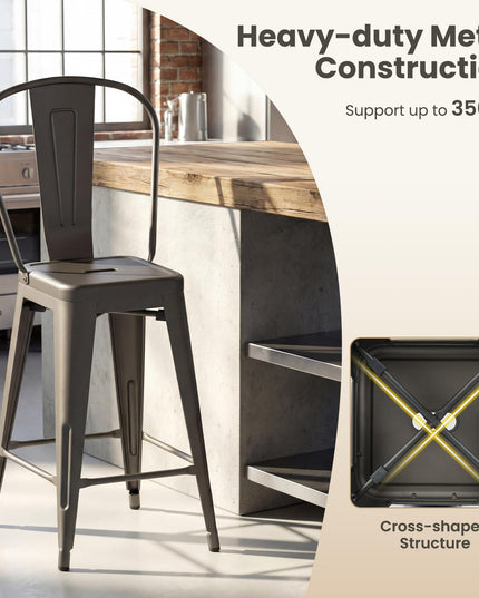 Giantex 24" Metal Bar Stools Set of 4 Counter Height Bar Chairs