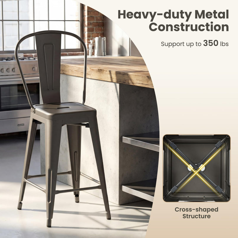 Giantex 24" Metal Bar Stools Set of 4 Counter Height Bar Chairs