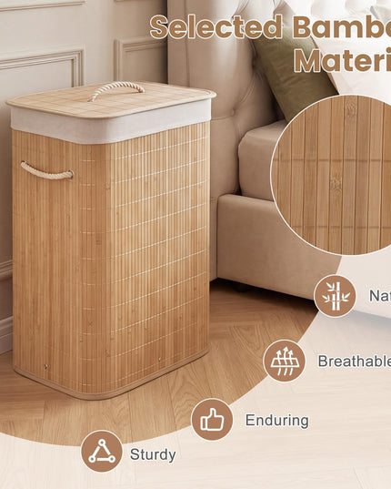 Giantex Bamboo Laundry Hamper with Lid for Bedroom Bathroom Laundry Room