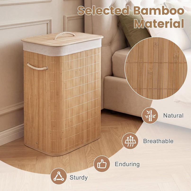 Giantex Bamboo Laundry Hamper with Lid for Bedroom Bathroom Laundry Room