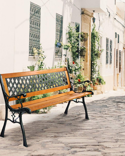 Giantex 50'' Patio Bench, Outdoor Furniture Cast Iron Hardwood Frame Porch Loveseat