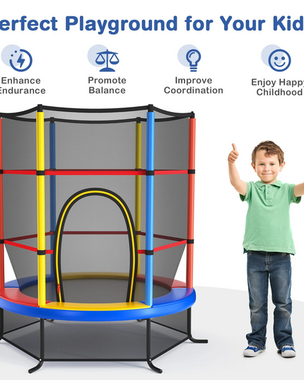 55" Kids Trampoline with Safety Enclosure Net - Giantex