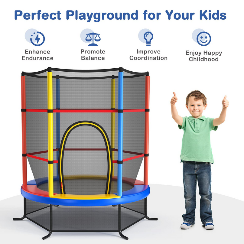 55" Kids Trampoline with Safety Enclosure Net - Giantex