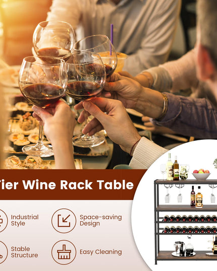 Giantex Wine Rack Table, Industrial Freestanding 22-Bottle Wooden Wine Bar Cabinet with 2 Wine Racks