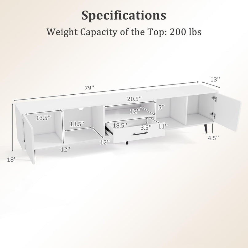 Giantex 79" White TV Stand with Power Outlets