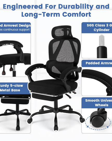 Giantex Ergonomic Desk Chair with Retractable Footrest 135° Tilting Backrest & Lumbar Support
