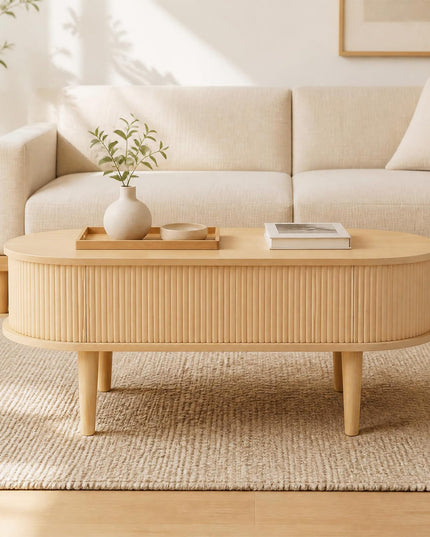 GIANTEX Oval Lift Top Coffee Table with Storage for Living Room